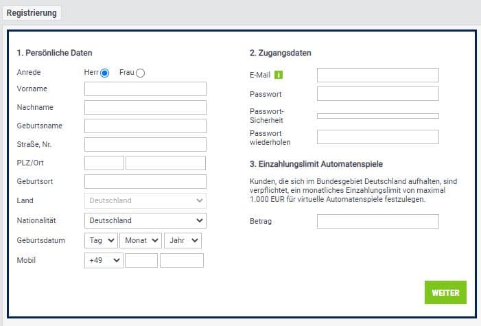 Bet at home Gutschein: Registrierung